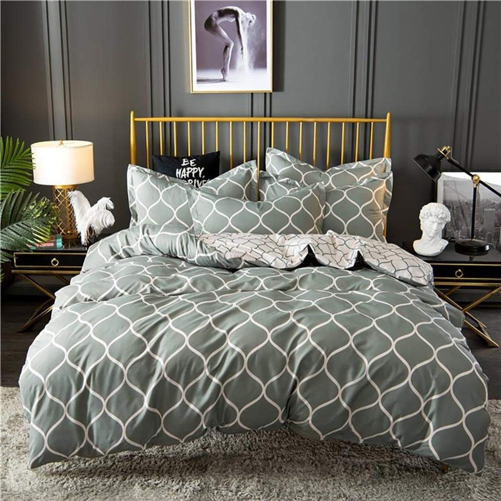 Housse de couette 210x210 gris avec taie d'oreiller motif g&eacute;om&eacute;trique parure
