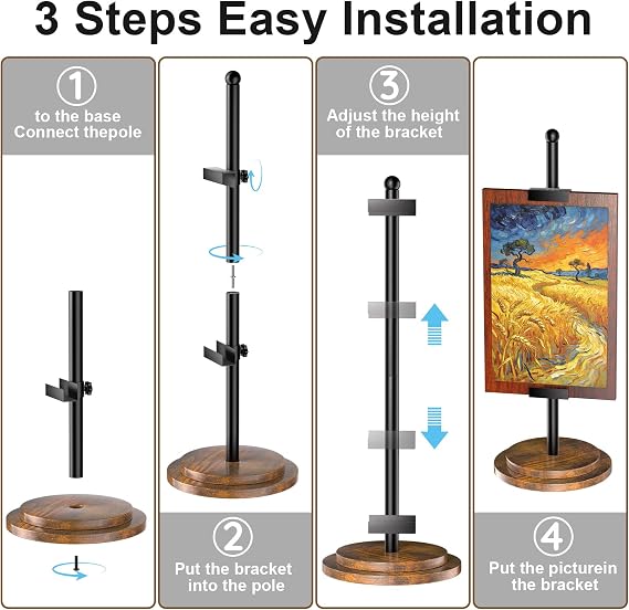 29'' Adjustable Tabletop Easel Stand for Picture Frames | Steady Wooden Base, Large Black Tabletop Photo Easel Stand for Frames, Artwork and Signs, Fits Items Up to 1.3 in Thick