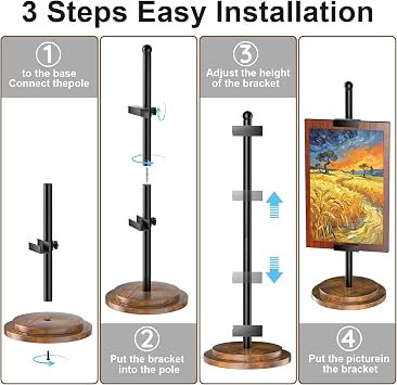 29'' Adjustable Tabletop Easel Stand for Picture Frames | Steady Wooden Base, Large Black Tabletop Photo Easel Stand for Frames, Artwork and Signs, Fits Items Up to 1.3 in Thick