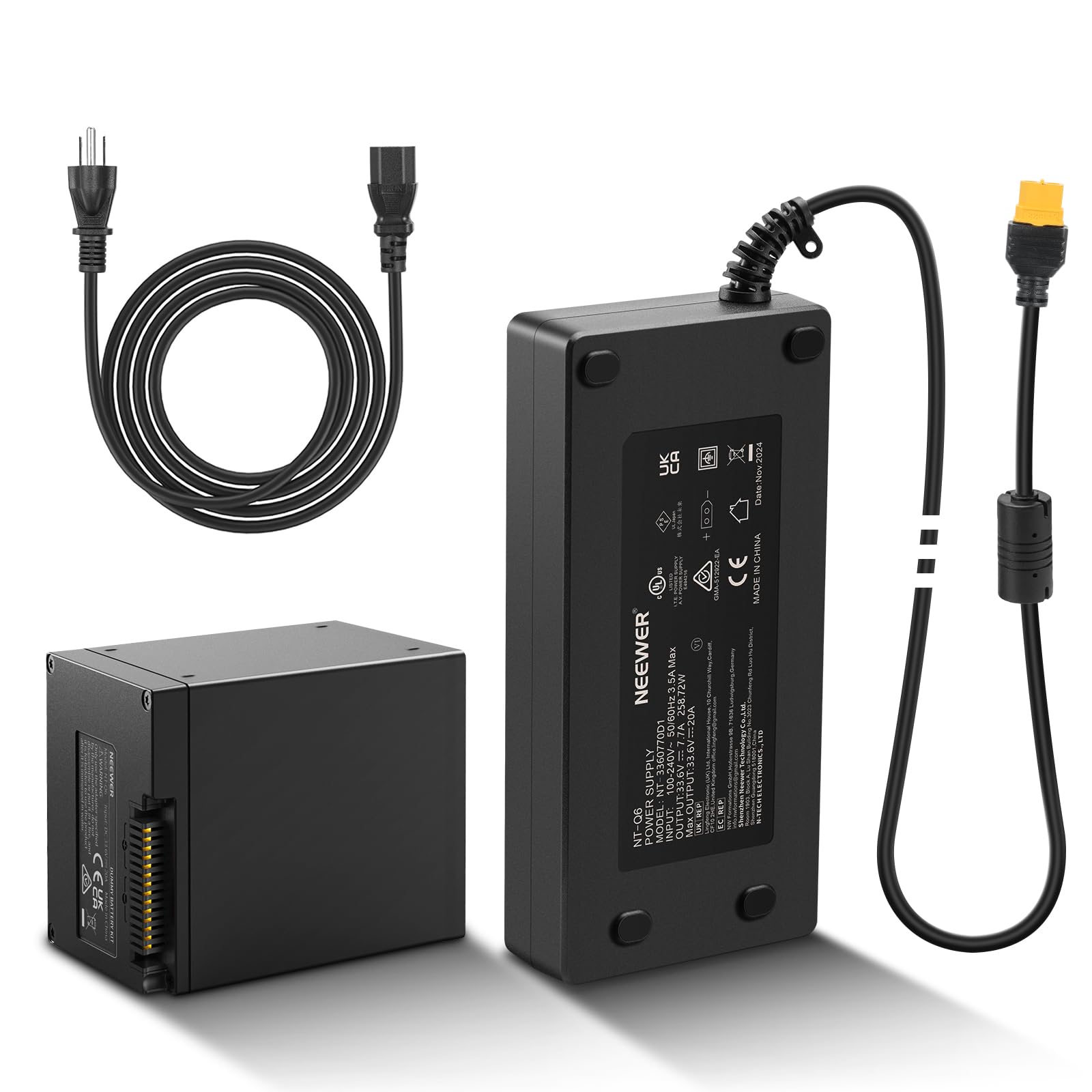 NEEWER Q6 Dummy Battery Kit for Q6 Outdoor Flash Strobe Speedlight with AC Power Adapter &amp; Cable (US Plug), 33.6V 20A Replacement for NB-Q6 Battery, Intelligent Safety Protection, 16.4ft Length, NT-Q6