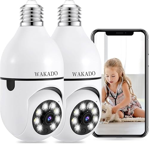 WAKADO Foco inalámbrico cámara de seguridad 1080P 360 grados de inclinación panorámica inalámbrica reflector visión nocturna con reflector detección
