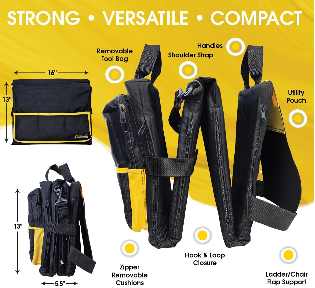 4-in-1 Work Cushion & Tool Bag – Knee Pad, Seat Cushion, Back Support for Construction, Plumbing, Gardening | Foldable Heavy Duty TUFFPAD