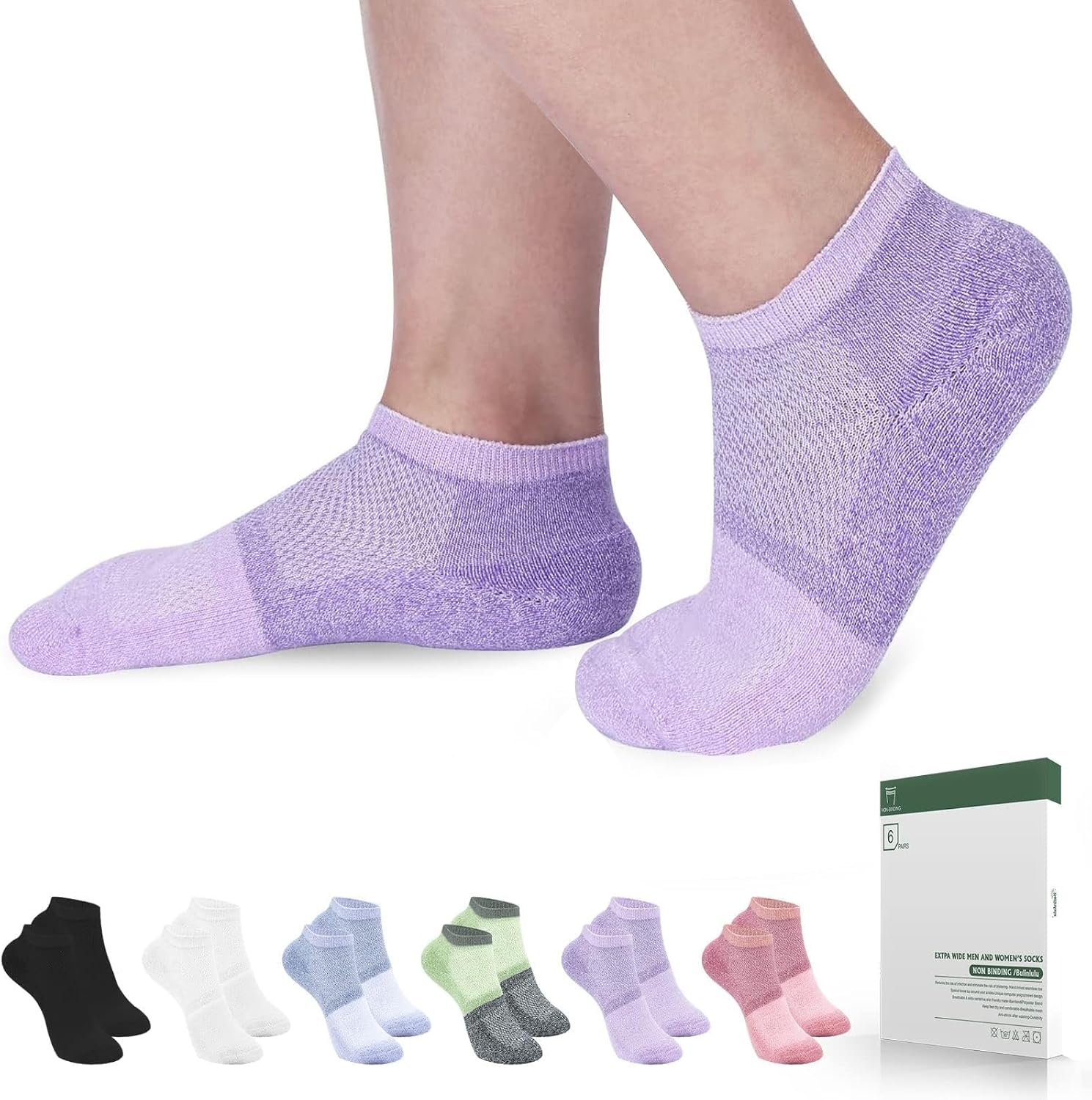 Bulinlulu Diabetic Socks for Women Men Size 7-9 9-11, 6 Pairs Bamboo Viscose Non Binding Diabetic Ankle Low Cut Socks