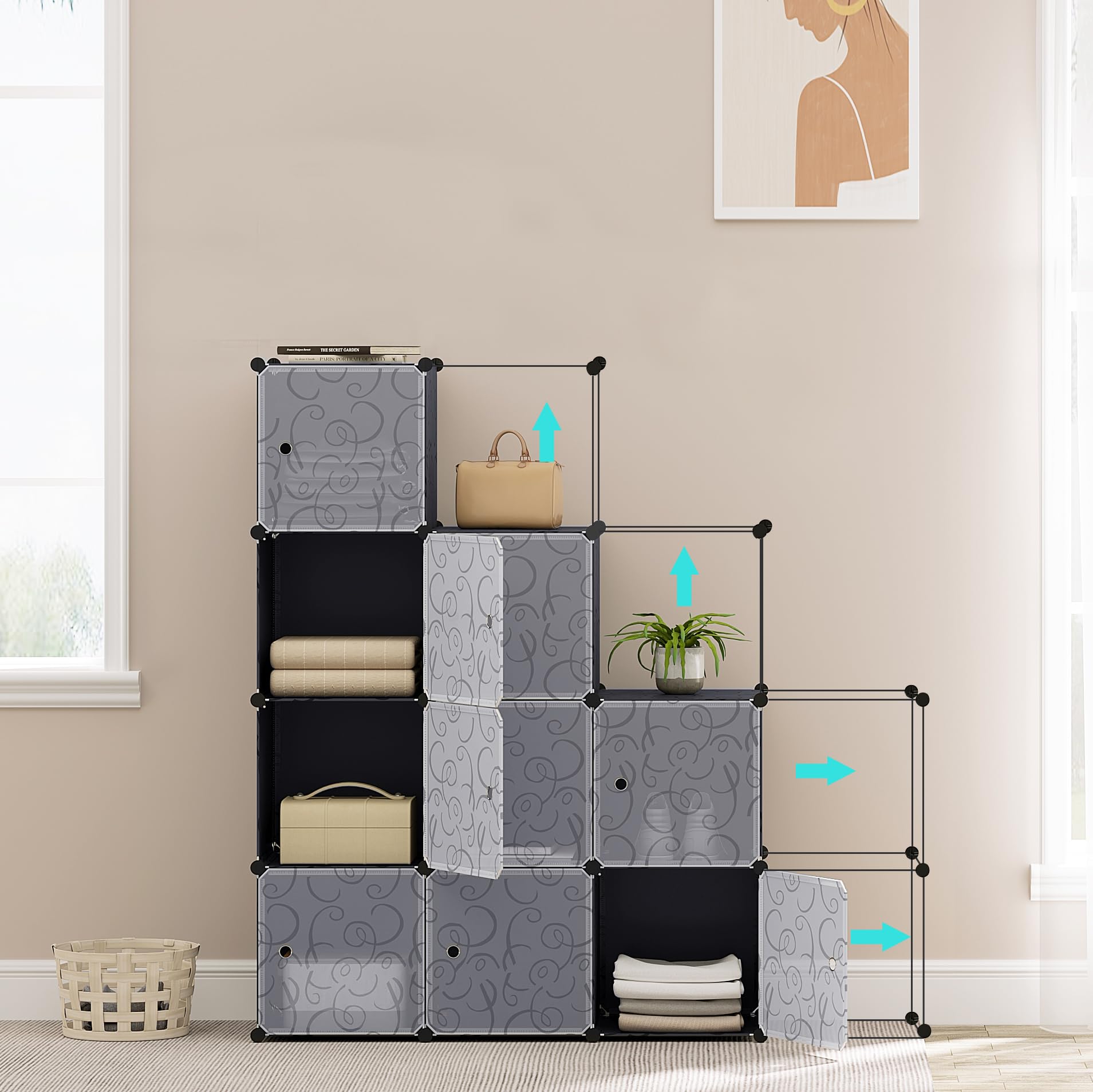 WOLTU DIY Armoire Plastique Chambre Faite de modules avec Porte pour Le Stockage de vêtements, Accessoires, Jouets, Livres,Chaussures,9 Cubes,Noir SR0055sz