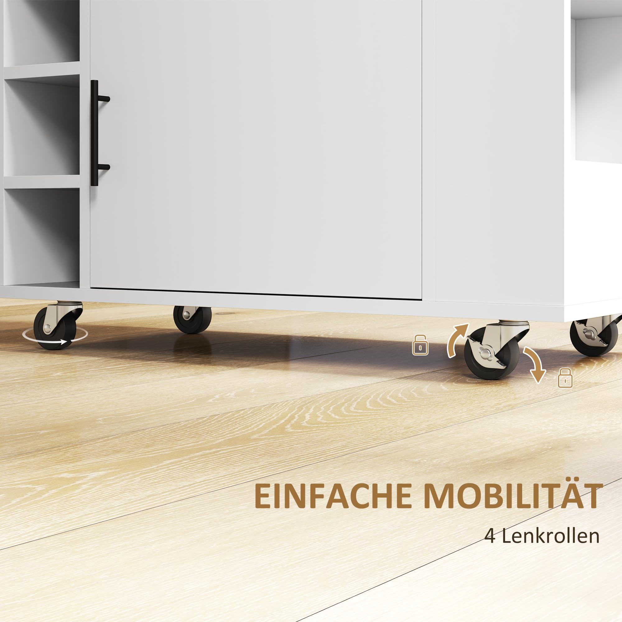 HOMCOM Küchenwagen mit Arbeitsplatte aus Holz Ablagen 83x40x83 cm Eiche | Rollwagen, Weinregalen, Servierwagen, Küchenschrank auf Rollen, Soft-Close-Scharnieren, Griff, Kücheninsel