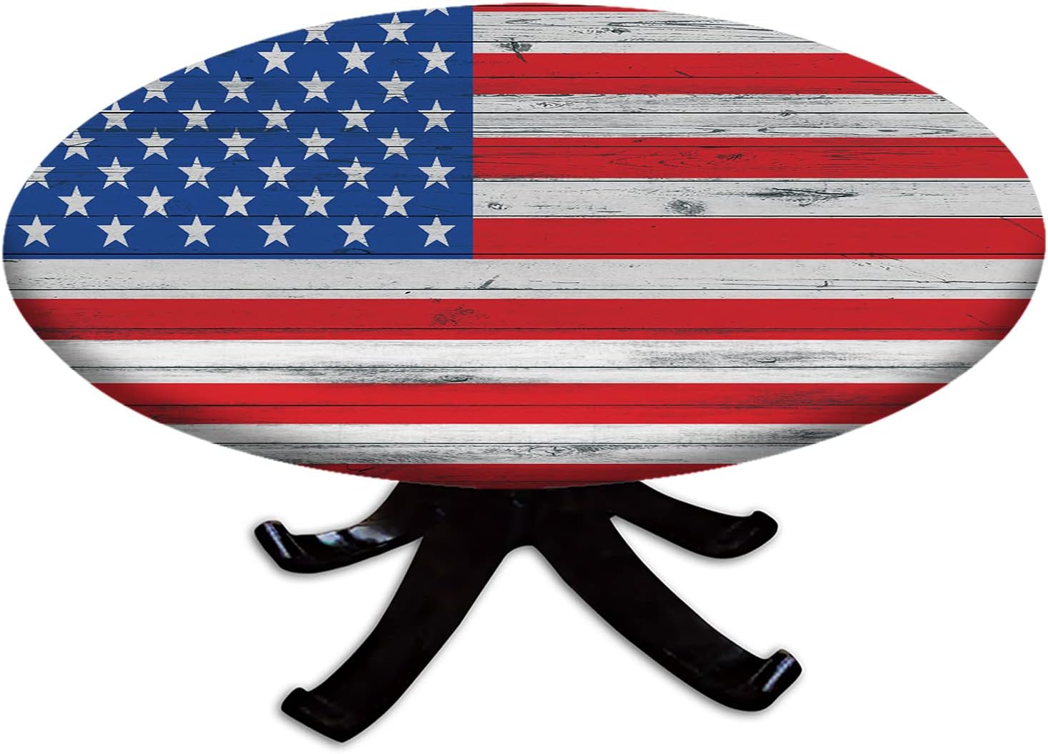 American Flag Round Fitted Tablecloth, 4th of July Flag on Wood Grain Background Elastic Edged Table Cover, Outdoor/Indoor, Picnic, Patio, Indepedence Day Party Decor Present, Fits up to 28" Tables