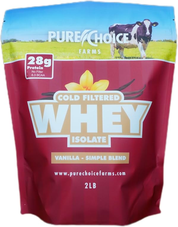 Pure Choice Proteína de Suero Aislada en Polvo Vainilla, 28g de Proteína, Suero No Desnaturalizado, 3 Ingredientes, Sin Rellenos Ni Endulzantes Artificiales. (Vainilla, 2 lb) 2 Libras (Paquete de 1)