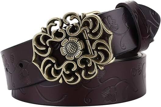ALAIX Women's Leather Belt for Dress Jeans Belt Vintage Wide