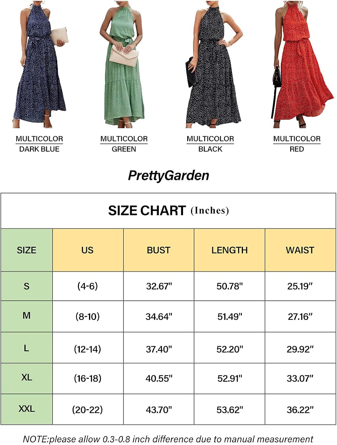 PRETTYGARDEN Women’s Casual Halter Neck Sleeveless Floral Long Maxi Dress Backless Loose Ruffle Sundress with Belt : Clothing, Shoes & Jewelry