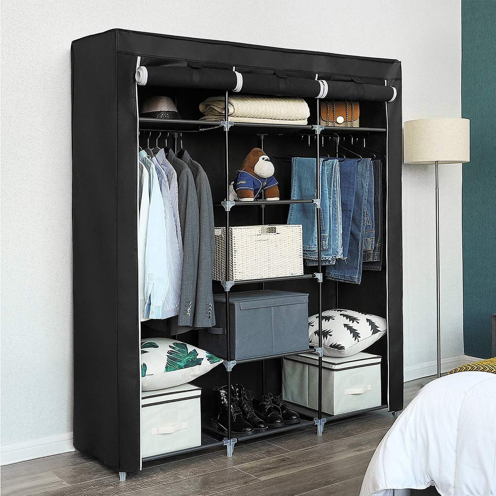 Armario Tela con Cremallera,Organizador Portátil Guardarropa Resistente al Agua/Polvo - Zapatero de Textil ,Armario Tela Plegable - Organizador Textil Plegable, Zapatero(negro, 175*150*45cm)