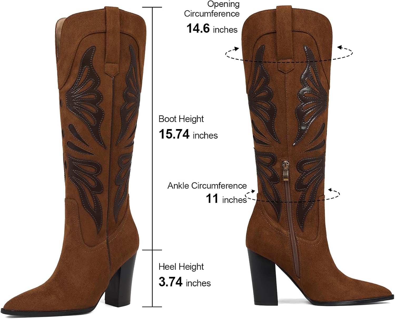 VOMIRA Cowboy Boots for Women Pointed Toe Chunky High Heels Butterfly Cowgirl Boots Wide Calf Knee High Boots Bridal Wedding Western Boots - Image 6
