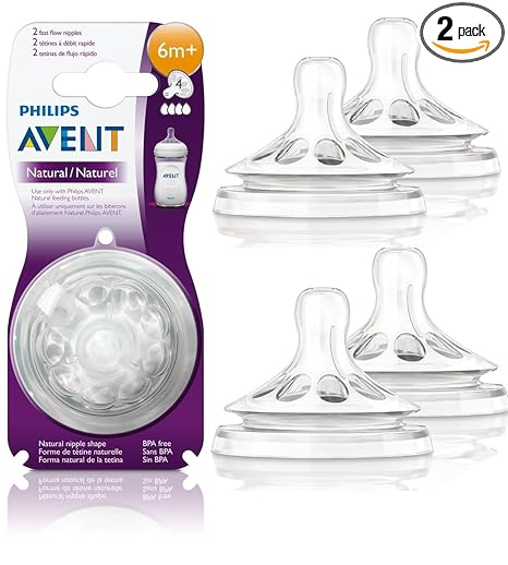 Avent Philips Natural Teat Fast Flow - 6Months+ (Pack of 2) 4 Nipple