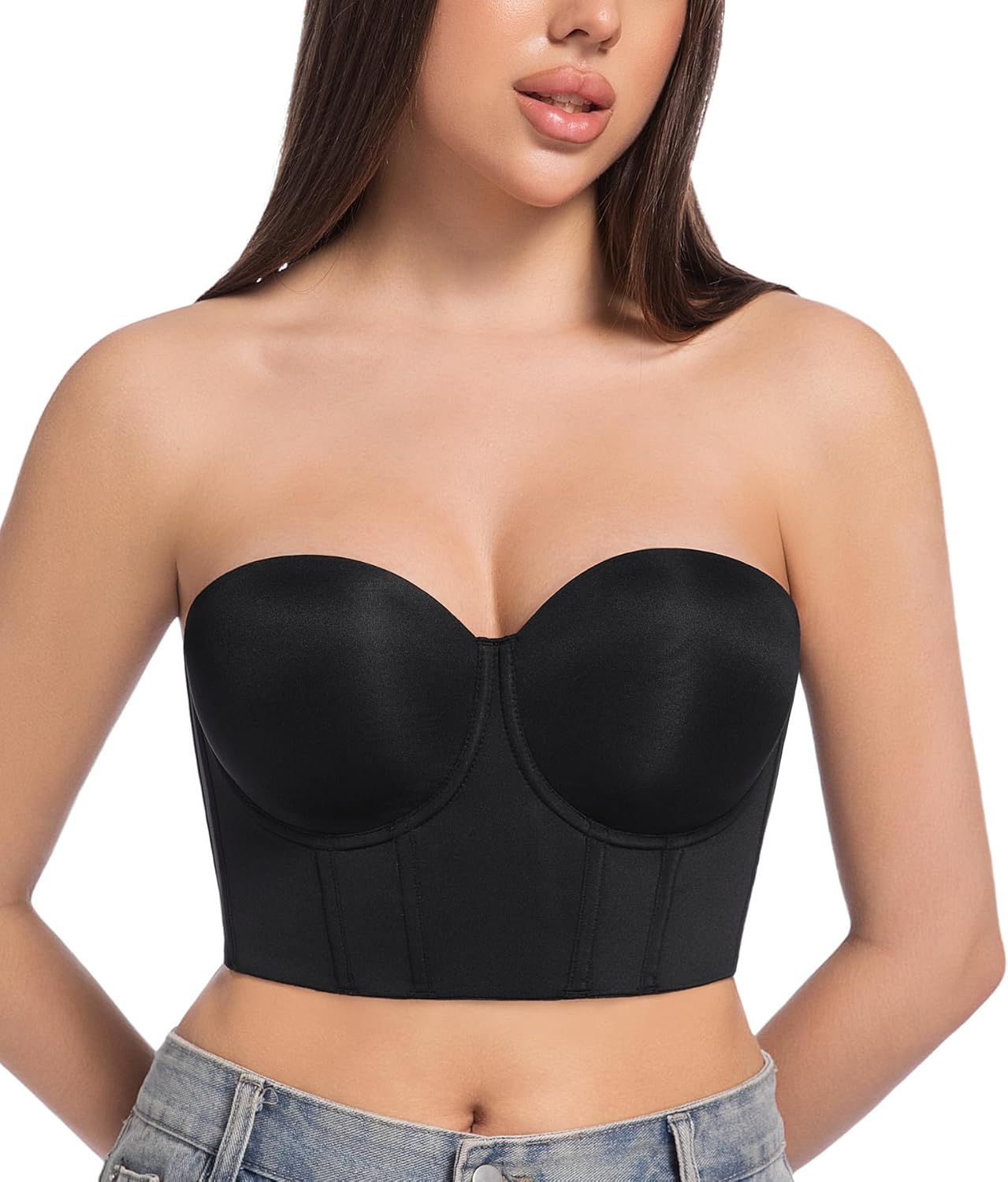 Women's Longline Strapless Full Figure Plus Size Corset Top Anti Slip Underwire Bra Hide Back Fat - Image 5