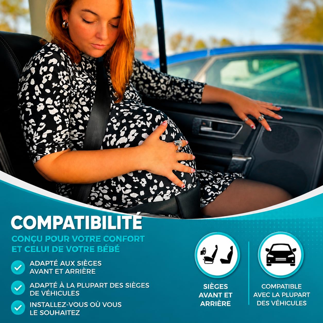 Ceinture grossesse voiture – Adaptateur ceinture femme enceinte | Sécurité bébé & confort | Facile à installer | Universel | Babysafe