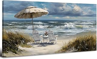 Abstrakt Coastal Leinwandbild Deko Blau Ozean Landschaft Wandbild Vintage Meereslandschaft Poster Leinwanddrucke Strandbilder Ästhetisch Kunstwerke für Wohnzimmer, Schlafzimmer und Wanddeko 50x100 cm