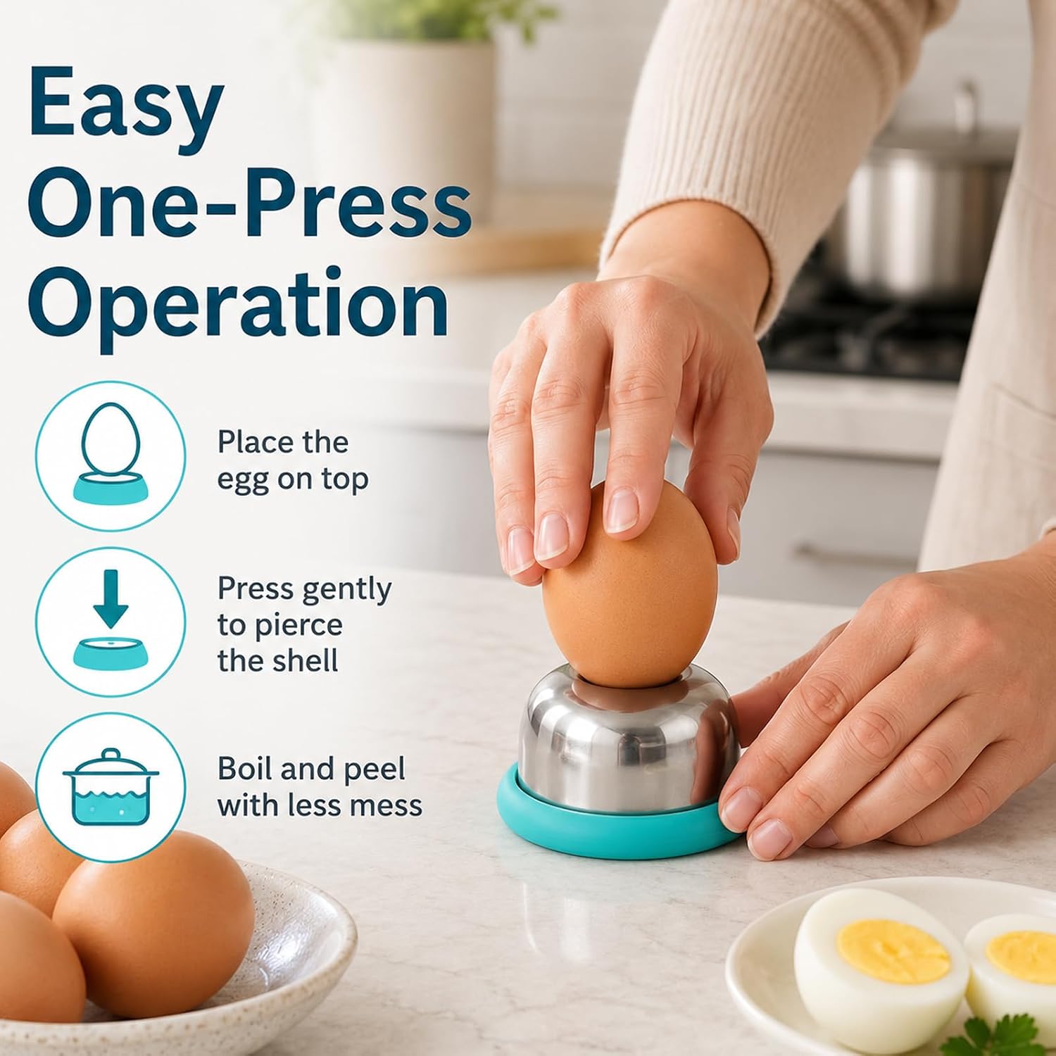 2Pcs Stainless Steel Egg Piercer To Get Good Hard Boiled Eggs(Black,Blue）