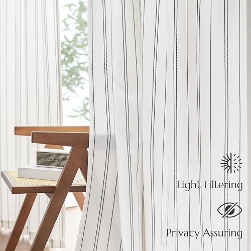Miniatura 4 de jinchan Cortinas a rayas blancas y negras de 84 pulgadas de largo para sala de estar, dormitorio, cortinas de rayas negras sobre blancas, cortinas