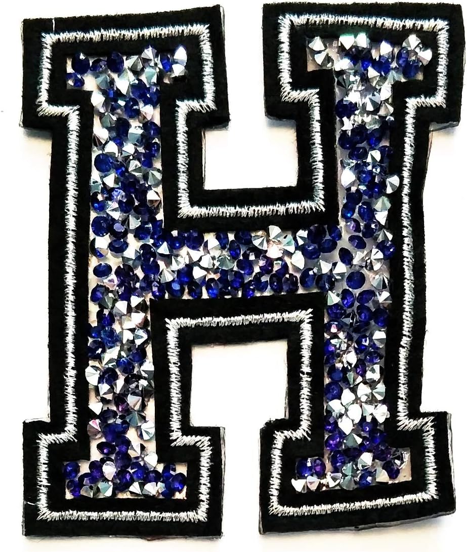 Letter K Patch Blue Crystal Diamond Patch Letter A to Z Embroidered Badge Iron On Patch Sew Motif Craft DIY Applique Patch for Study School Student or Birthday Gift (Blue Crystal Letter K)