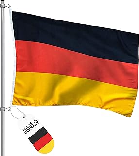 FBS Premium Deutschland Flagge mit Ösen - Wetterfeste Flagge Deutschland 250x150cm - Strapazierfähige Fahnen und Flaggen aus aller Welt - Deutschland Fahne aus Spun-Polyester 155g/m