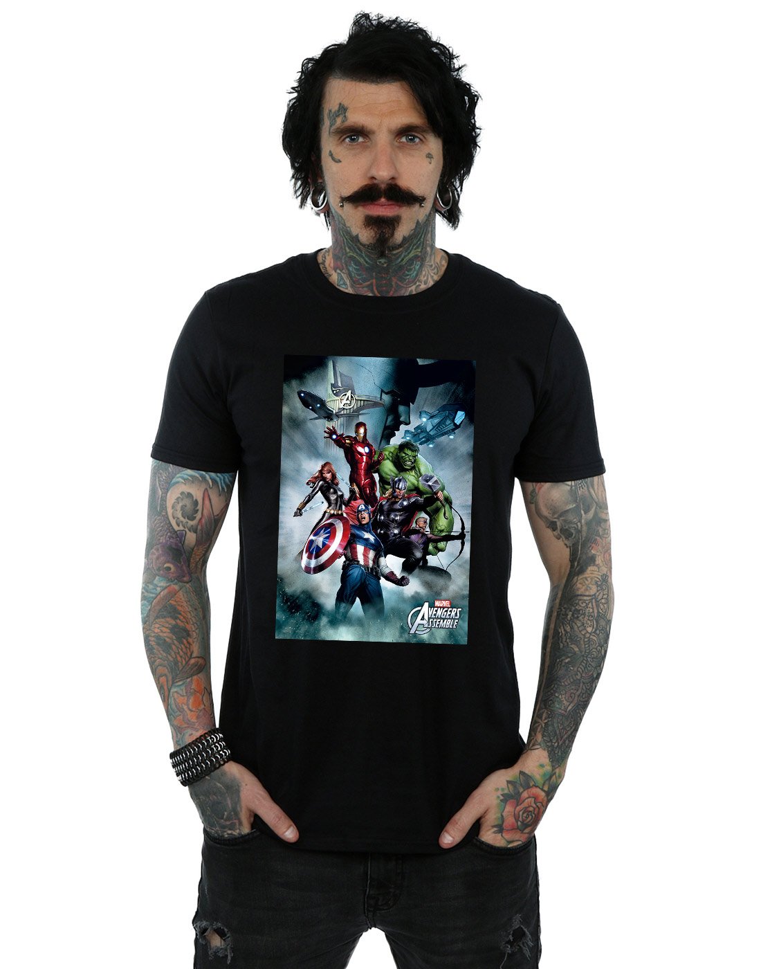 Absolute Cult Men's Black Marvel Avengers Team Montage T-Shirt Large