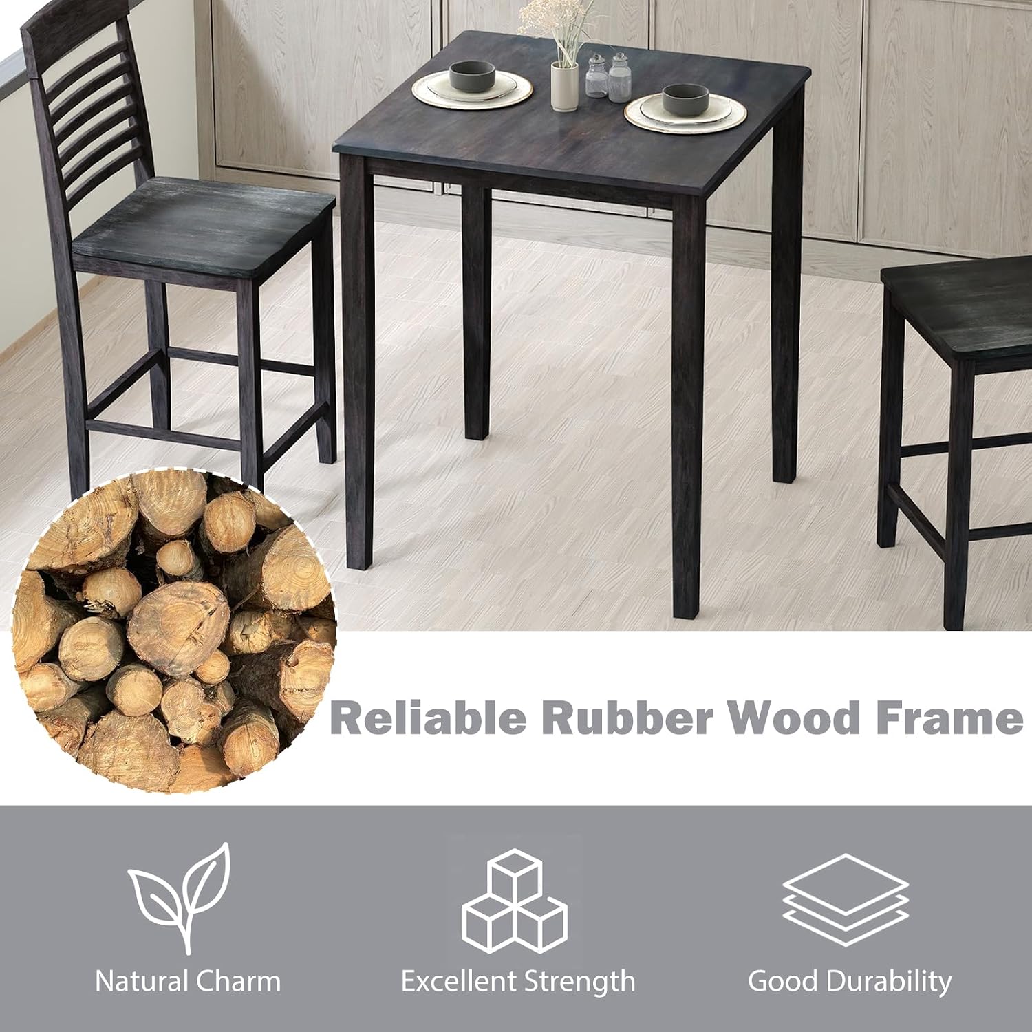 Giantex Square Dining Table with Solid Wood Frame, 220lbs Capacity, 30"x30"x36" Kitchen Table for 4-Person, Counter Height Bar Tables for Small Space, Dining Room, Living Room, Pub, Apartment, Grey