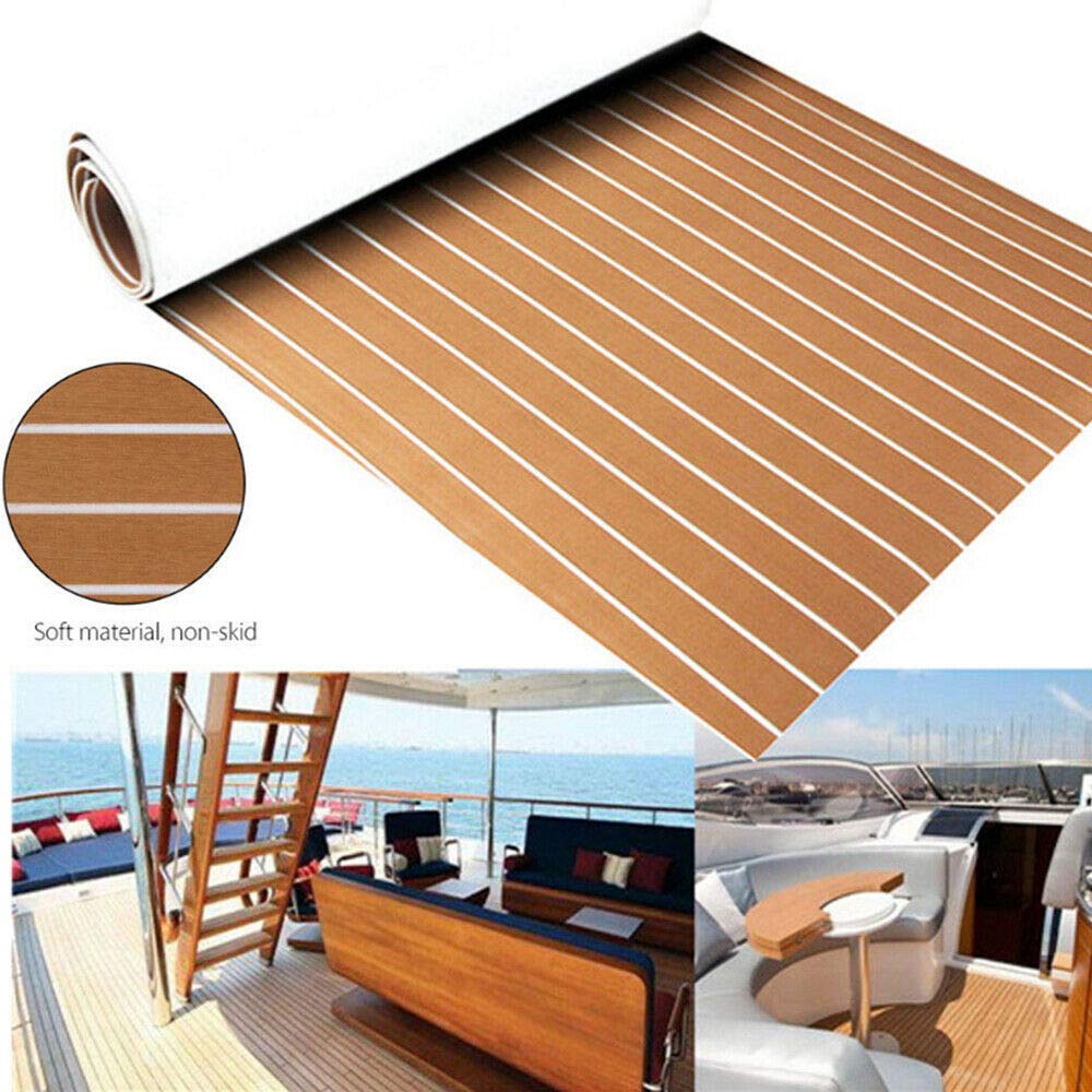 Pavimentazione Antiscivolo Pavimentazione in Schiuma Eva Tappetino in Teak Tappeto Autoadesivo per Barca Yacht 6mm Marrone con Linee Bianche