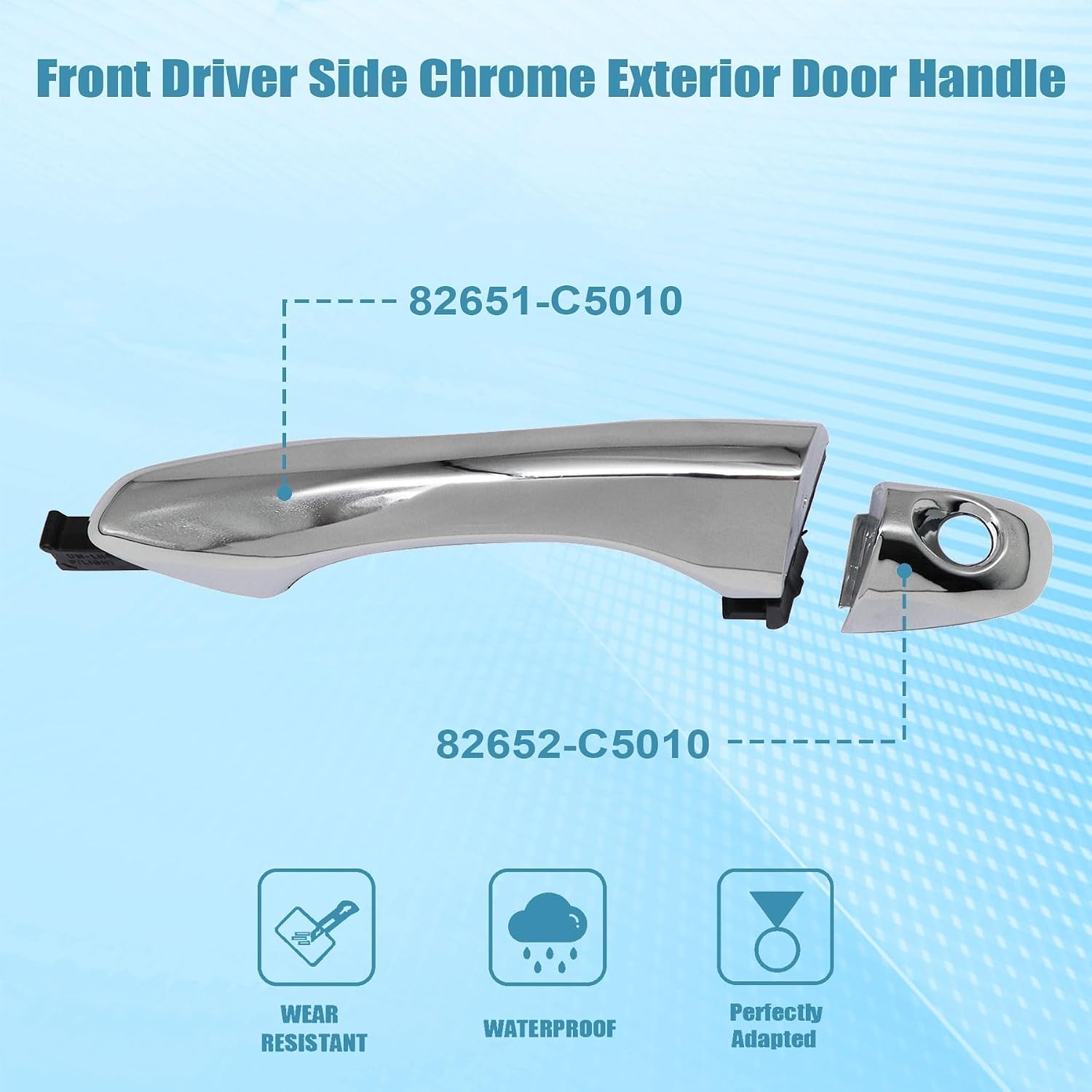 Priprilod Front Left Driver Side Exterior Door Handle Chrome Compatible with 2016 2017 2018 2019 2020 Kia Sorento Replace# 82651-C5010 82652-C5010
