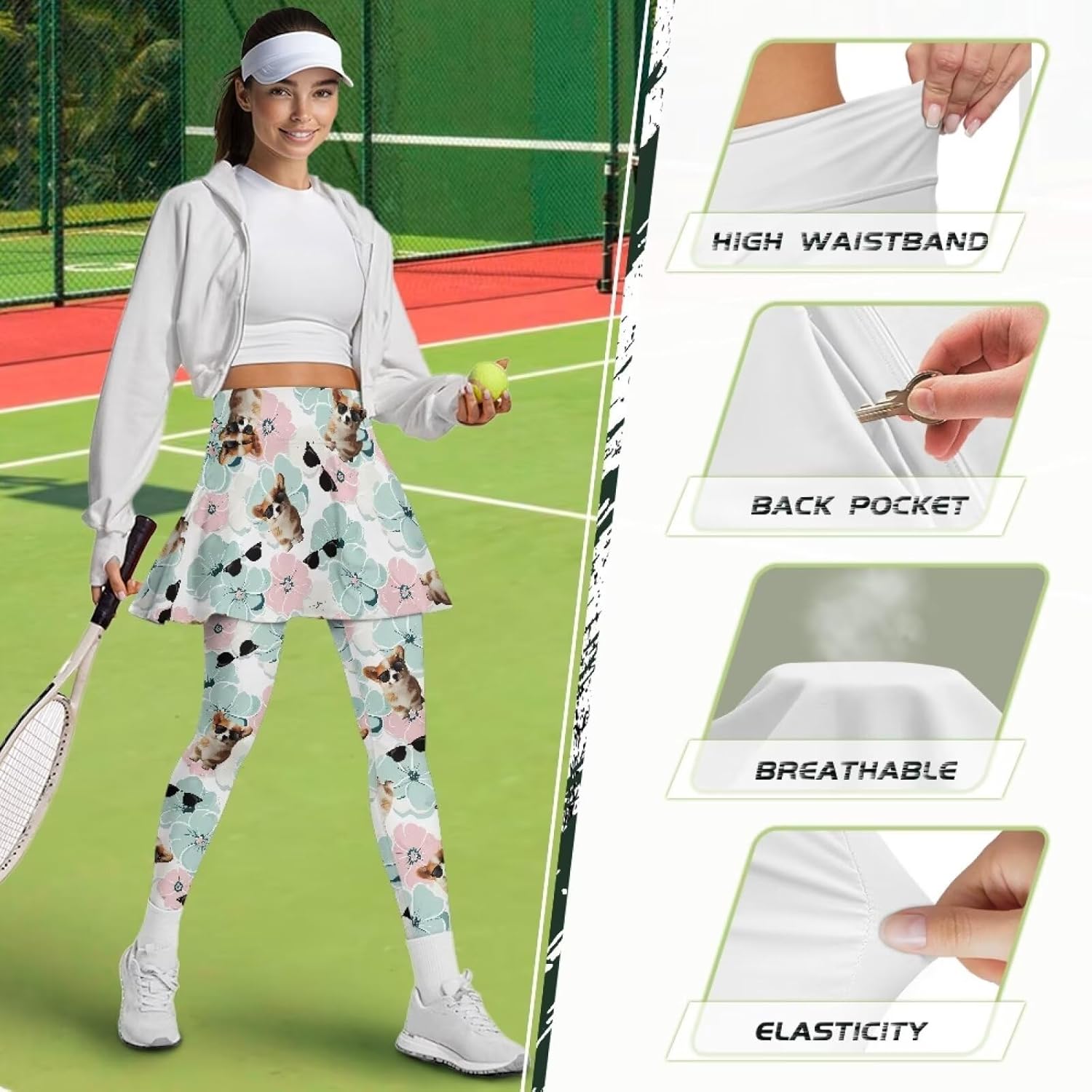 Stylish Tennis Leggings with Skirt for Women Comfortable Skirted Leggings Stretchy Yoga Golf Skorts Sporty Outfits