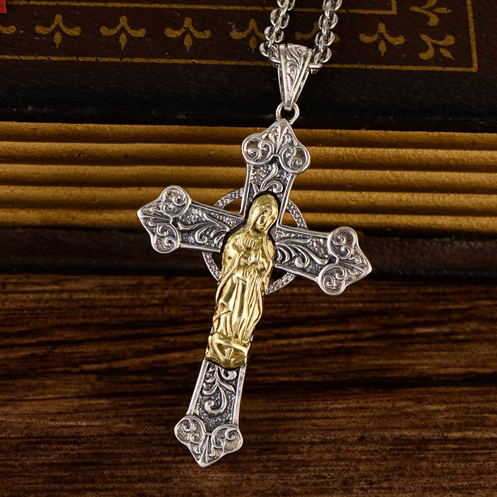 s925 Colgante de Plata de Ley con Cruz de la Virgen maría con Colgante de Plata Amatista