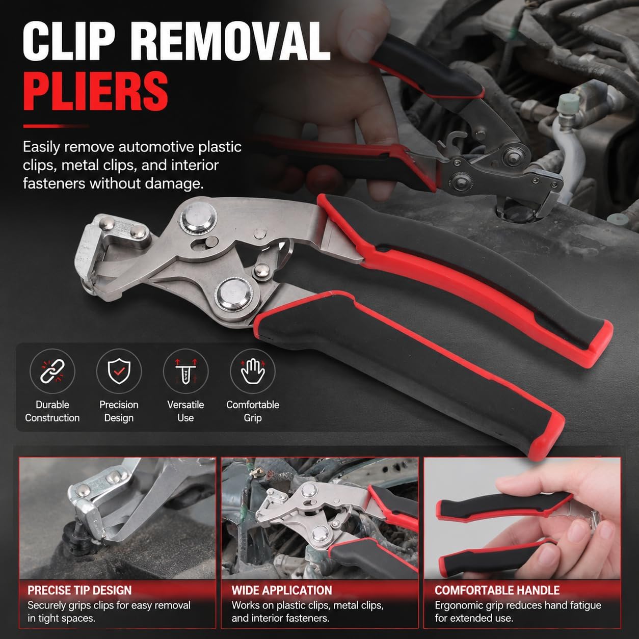 Aramox Car Clip Pliers Disassembly Tool, Stainless Steel, Multifunctional Fastener Remover for Interior Trim Clips and Rivets