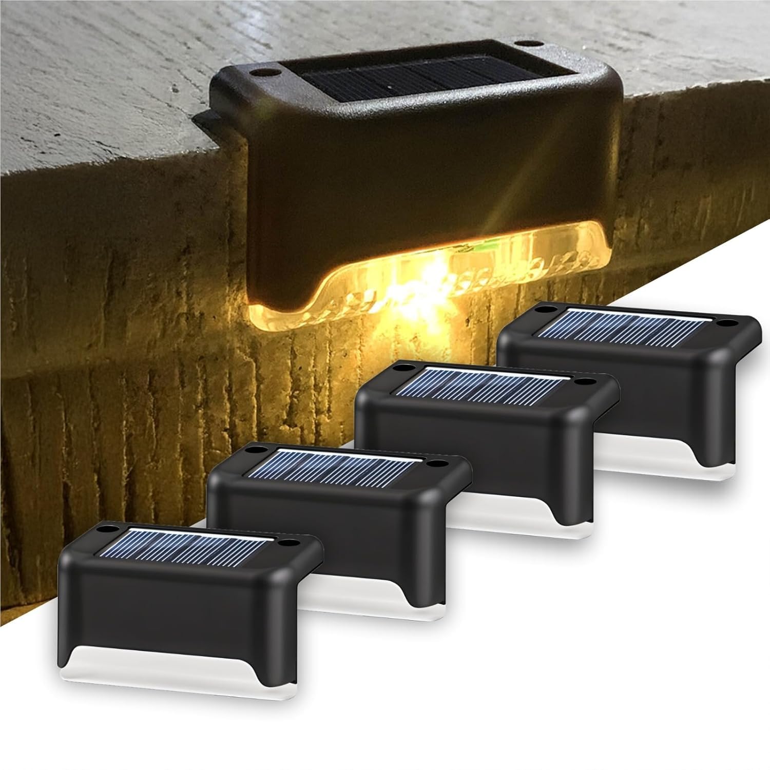 Solar Light for Outdoor Garden Waterproof Home Wall Lights, Solar Lamp for Stair, Deck, Balcony, Terrace, Garden, Fence Decoration-Warm Yellow Shade (4)-image-9