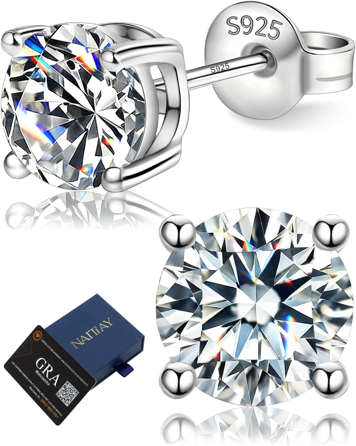 Moissanite Stud Earrings for Men Women,Hypoallergenic 925 Sterling Silver Moissanite Earrings D Color VVS1 Clarity Lab Created Moissanite GRA Certified Suitable for Women of All Ages to Wear