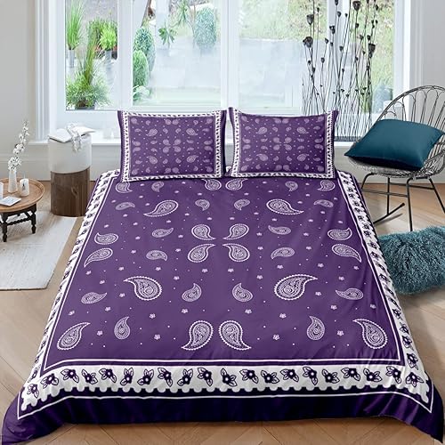 zcwl Juego de funda de edredón de bandana morada, tamaño King, juego de ropa de cama de 3 piezas para decoración de dormitorio, funda de edredón de
