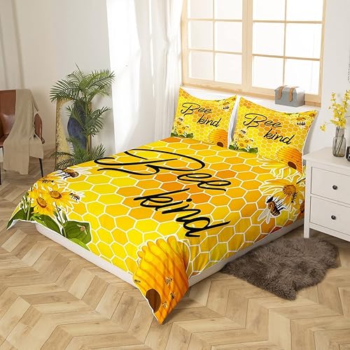 Miniatura 2 de Erosebridal Juego de funda de edredón de abeja tamaño individual, juego de ropa de cama hexagonal geométrico para niños y niñas, funda de edredón