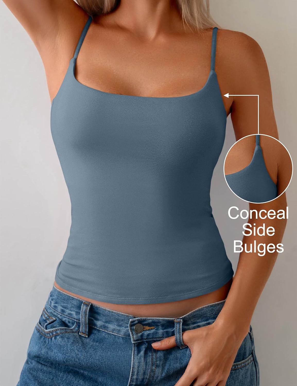 Women Cotton Cami Tops Built-in Shelf Bra Unpadded Square Neck Crop Tank Top Fitted Basic Camisole Going Out Tees image 5