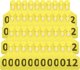 50 Pcs TPU Animal Identification Tags, Livestock Animal Marking Tag, One-Piece Cattle Ear Tags 001-050 Number, for Cattle, Sheep Goat, Pig, 2.36 * 3.14 Inch (Yellow)