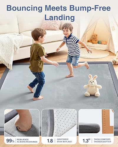 Miniatura 2 de Tapete de juego para bebé para suelo, tapete de 1.3 pulgadas de grosor, 59 x 71 pulgadas, tapete de espuma extra grande para tiempo boca abajo,