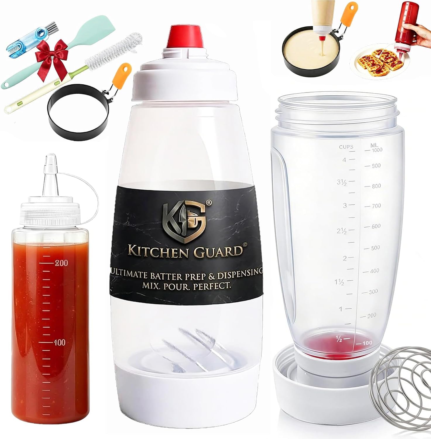 Pancake Batter Dispenser Bottle 34Oz, 5 in 1 Set