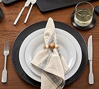 Vista 6 de Juego de 6 servilleteros de madera con cuentas de madera Servilleteros de madera rústica para decoración de mesa, hecho a mano, servilleta LEBEJUA