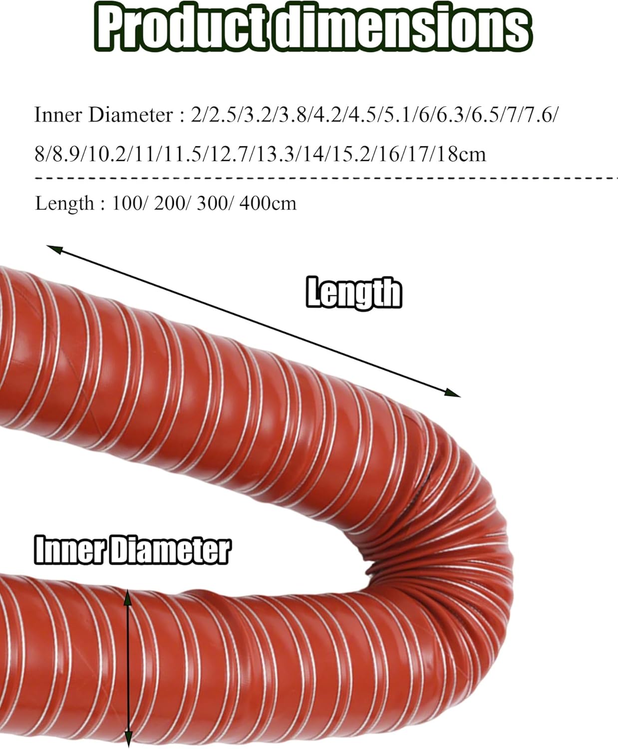 High-Temperature Silicone Ducting Hose – Flexible, Fire Retardant, Steel Wire Reinforced, Heat Resistant Ventilation Pipe for Industrial(1.50in/3.8cm,39.37in)