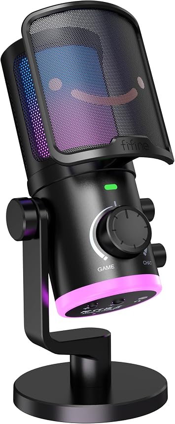 FIFINE AM6 Active Noise Cancellation USB Mic | USB PC Streaming Podcast Microphone with RGB Control, Tap-To-Mute Dual Output DAC for Gaming, Game Chat, YouTube, Voice.