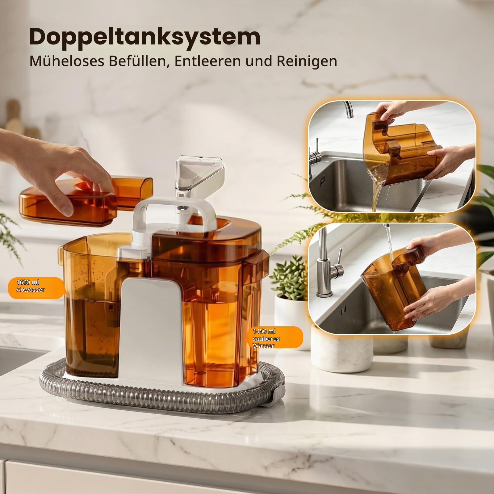 Polsterreiniger Gerät 17Kpa, 600W Teppichreiniger & Waschsauger Profi, Nasssauger Fleckenreiniger mit Selbstreinigung & extra großem Wassertank, für Teppich, Sofa, Auto, Couch & Matratzen (Bernstein)