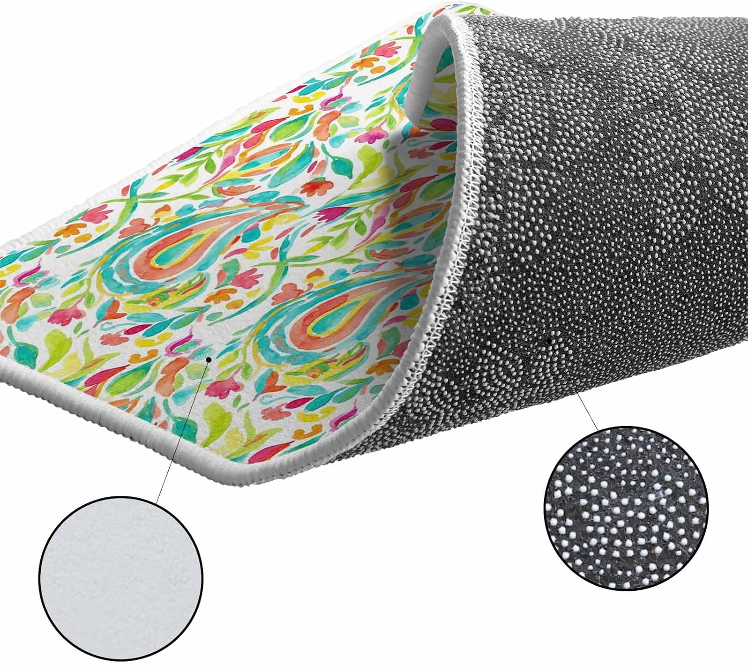 Boho Teal Green Flower Kitchen Rugs and Mats Set of 2, Non-Slip Kitchen Sink Mat, Spring Watercolor Paisley Floral Leaf Washable Doormat Bathroom Rugs Runner for Bedroom 19.7"x31.5"+19.7"x63"