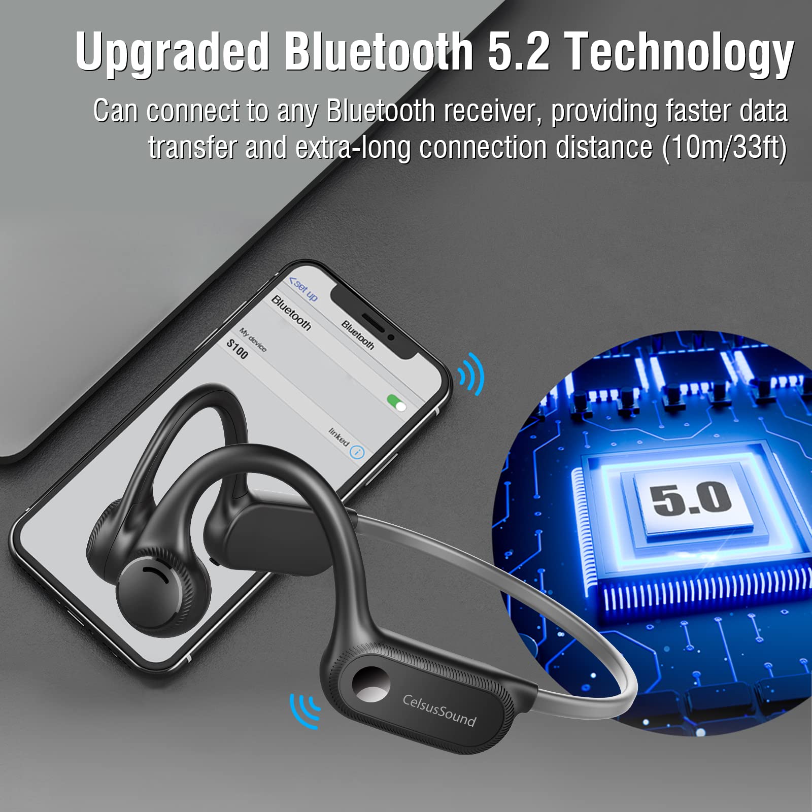 Casque à Conduction Osseuse CelsusSound - Bluetooth 5.2, étanche IPX4, 8h D'autonomie, Pour Sport