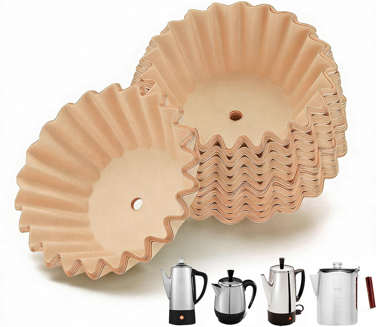 200 PCS Percolator Coffee Filters Compatible with Farberware 4 Cup, Coletti 6-9 Cup, EliteGourmet and Presto 6 Cup, Unbleached Basket Coffee Filter Paper, with Pre-punched Hole, Sturdy and Disposable