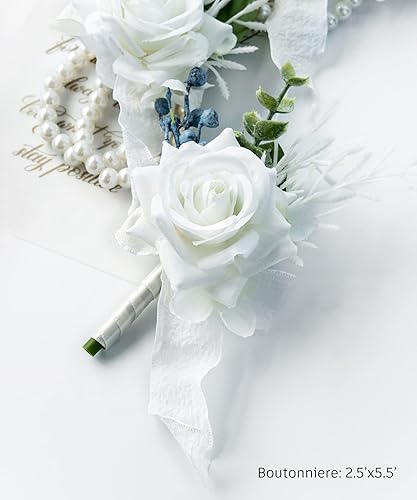 Miniatura 3 de YSOJMAN Ramillete de muñeca y boutonniere para boda, dama de honor, madre, abuela, para despedida de soltera, boda, rosas artificiales, flores,