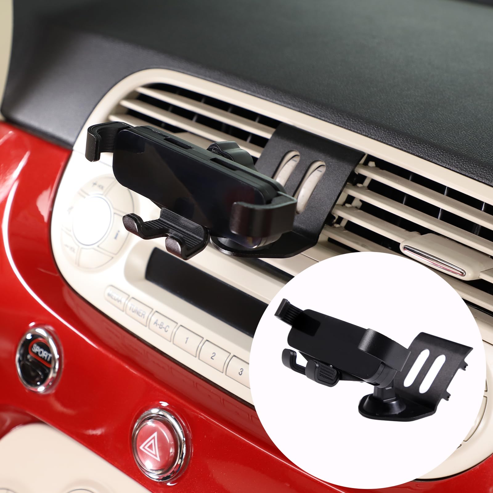 HAPPYHORSE Car Phone Holder Compatible with Fiat 500 2010 2011 2012 2013 2014 2015 car Center Console Aluminum Alloy Special Mobile Phone Bracket Accessories (Style A)