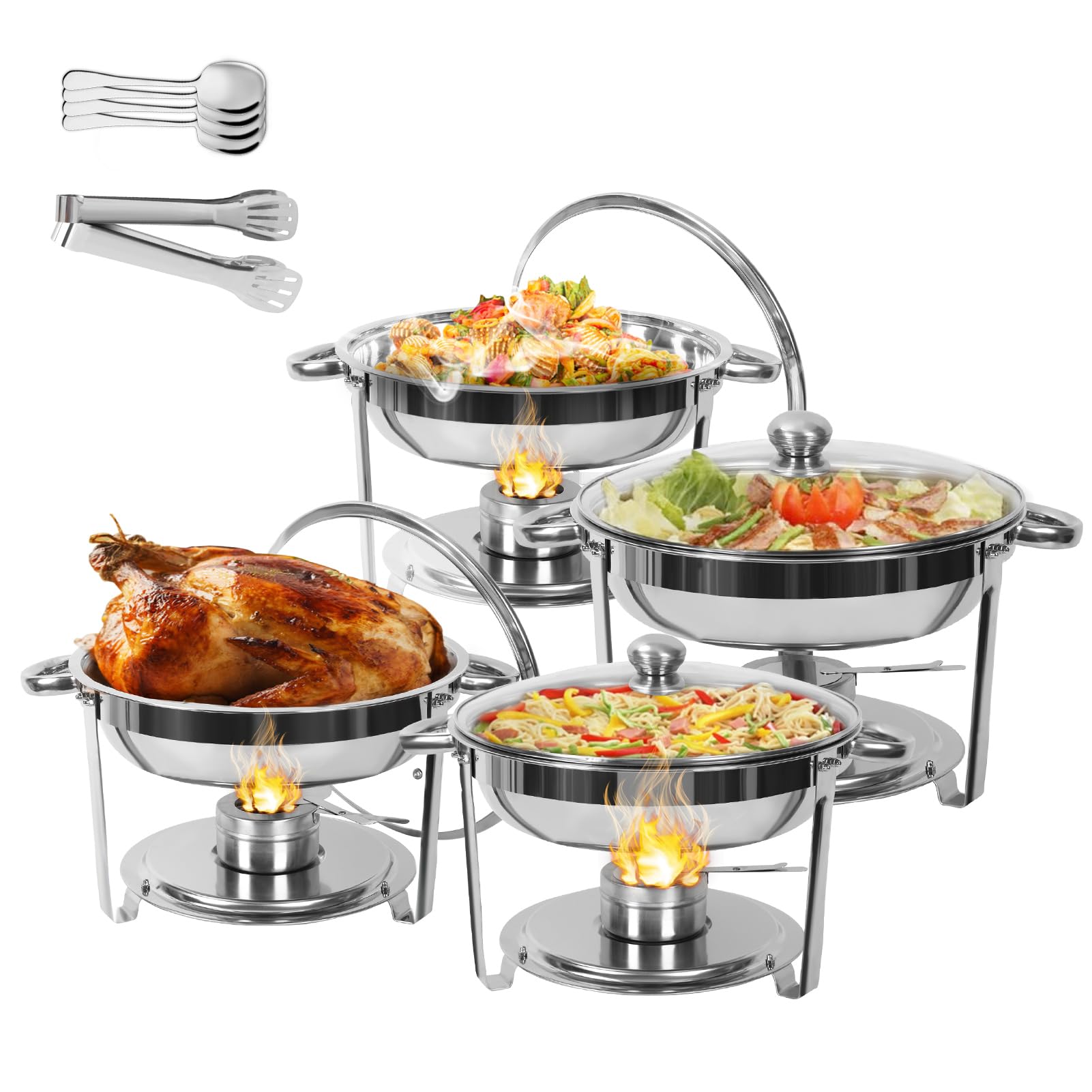 MEEZY 4-Pack Round Chafing Dish Set - 5QT Stainless Steel Buffet Food Warmer With Pans, Lid, Fuel Holder & Serving Utensils - View #12