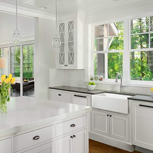 Miniatura 4 de Fregadero de arcilla refractaria, fregadero de cocina con delantal de granja de un solo tazón, blanco, (30 pulgadas)