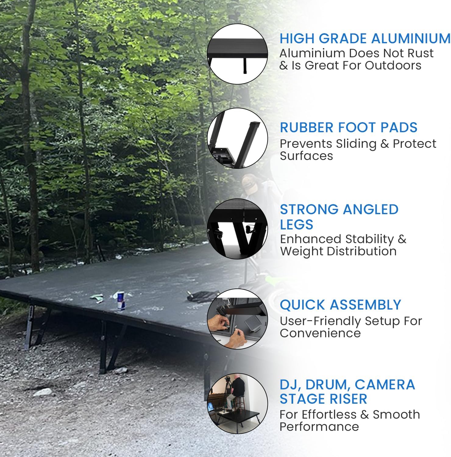 16'x16' MYSTAGE 16 Stage Platform - Portable, Folding Lightweight Aluminum Performance Deck with Adjustable Height 17"-28" - US Patented Design